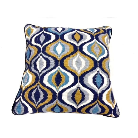 Jonathan Adler Bargello Waves Pillow Dark Blue Home Decor -Cover & Down Pillow - Picture 1 of 11